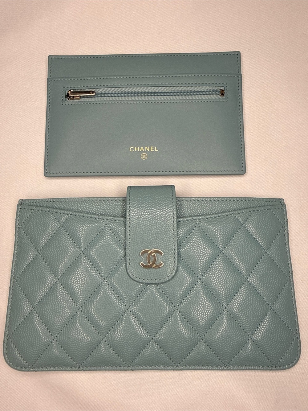 CHANEL Quilted Card & Key Holder in Mint